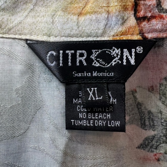 Citron Santa Monica Chrysanthemum Butterfly Silk Blend Button Up Blouse Shirt XL - Picture 4 of 14